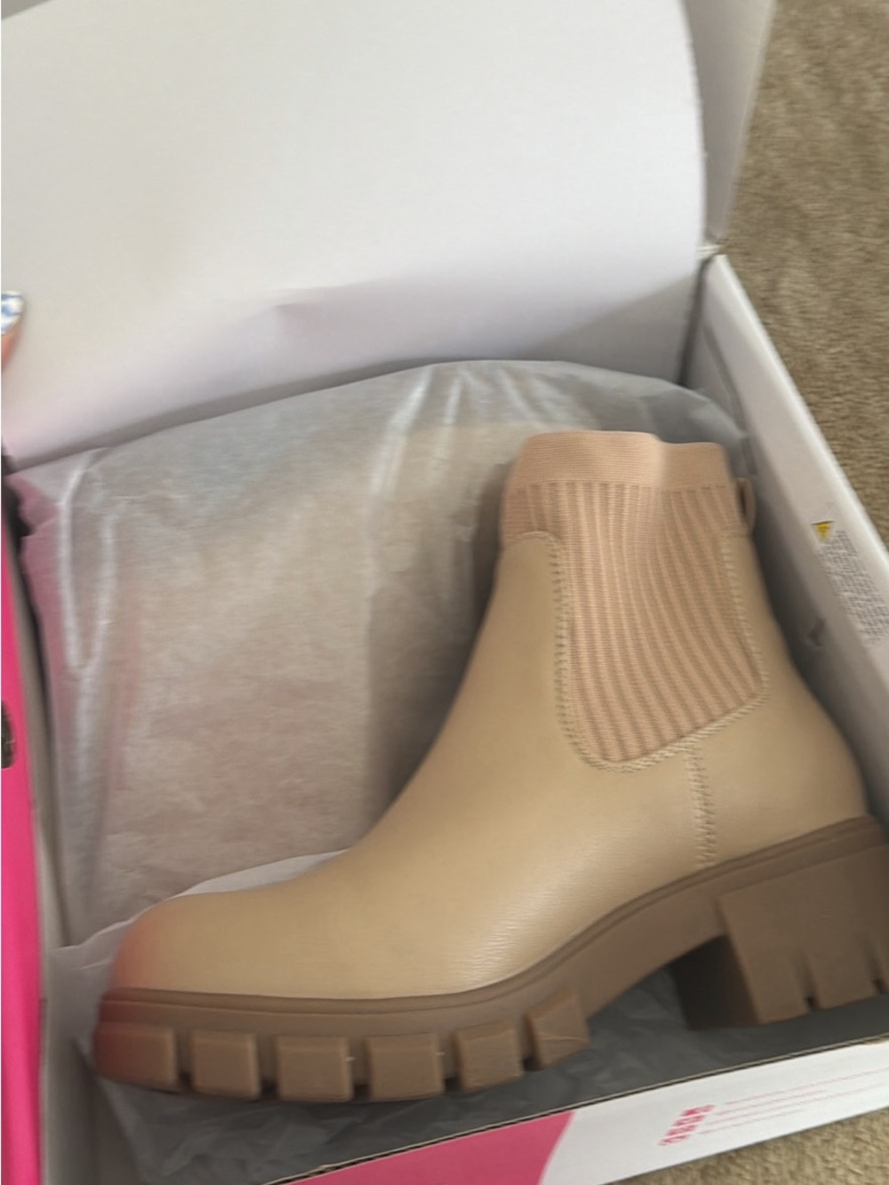 Corkys Beige Chelsea Lug Boot with Knit Ankle